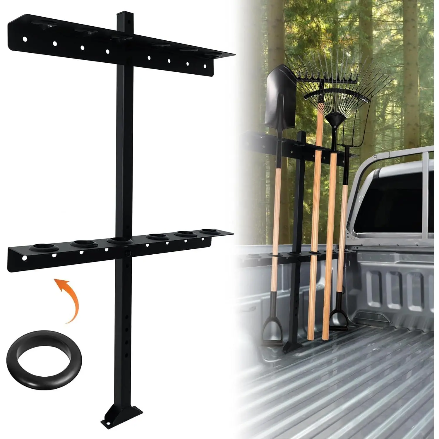 Trailer Racks for Lawn Equipment, Trailer Tool Rack Shovel Holder for Shovels, Rakes, Hoes, Landscape Hand Tool Rack for Open Trailers, Lawncare Accessories, with 6 Tool Holes&Rubber Grommets