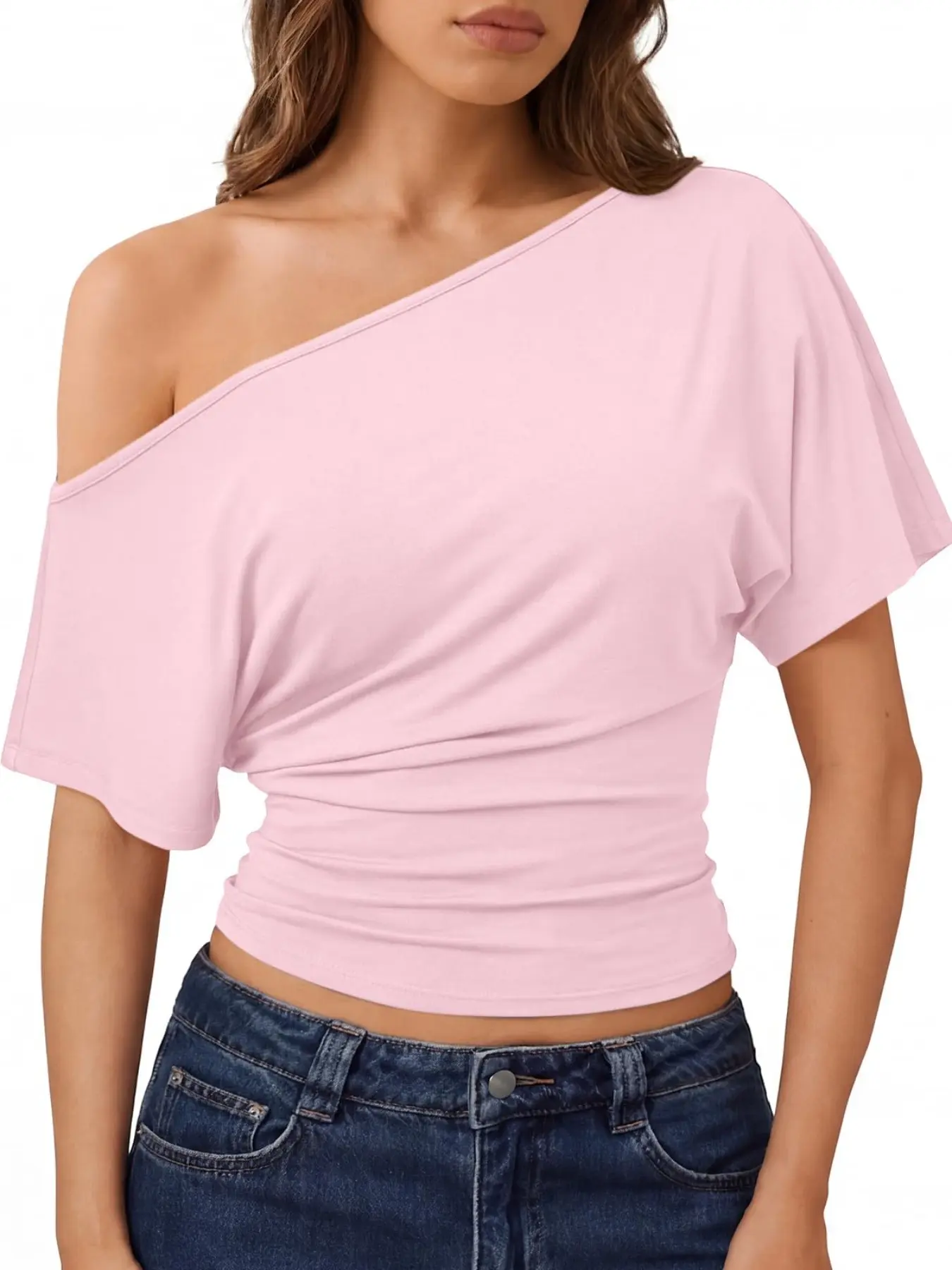 Women's One-Shoulder Top, Blouse, Short Sleeve Y2K Shirt, Casual Loose-Fitting Tee, Spring Summer Fashion, Multifunctional Clothing
