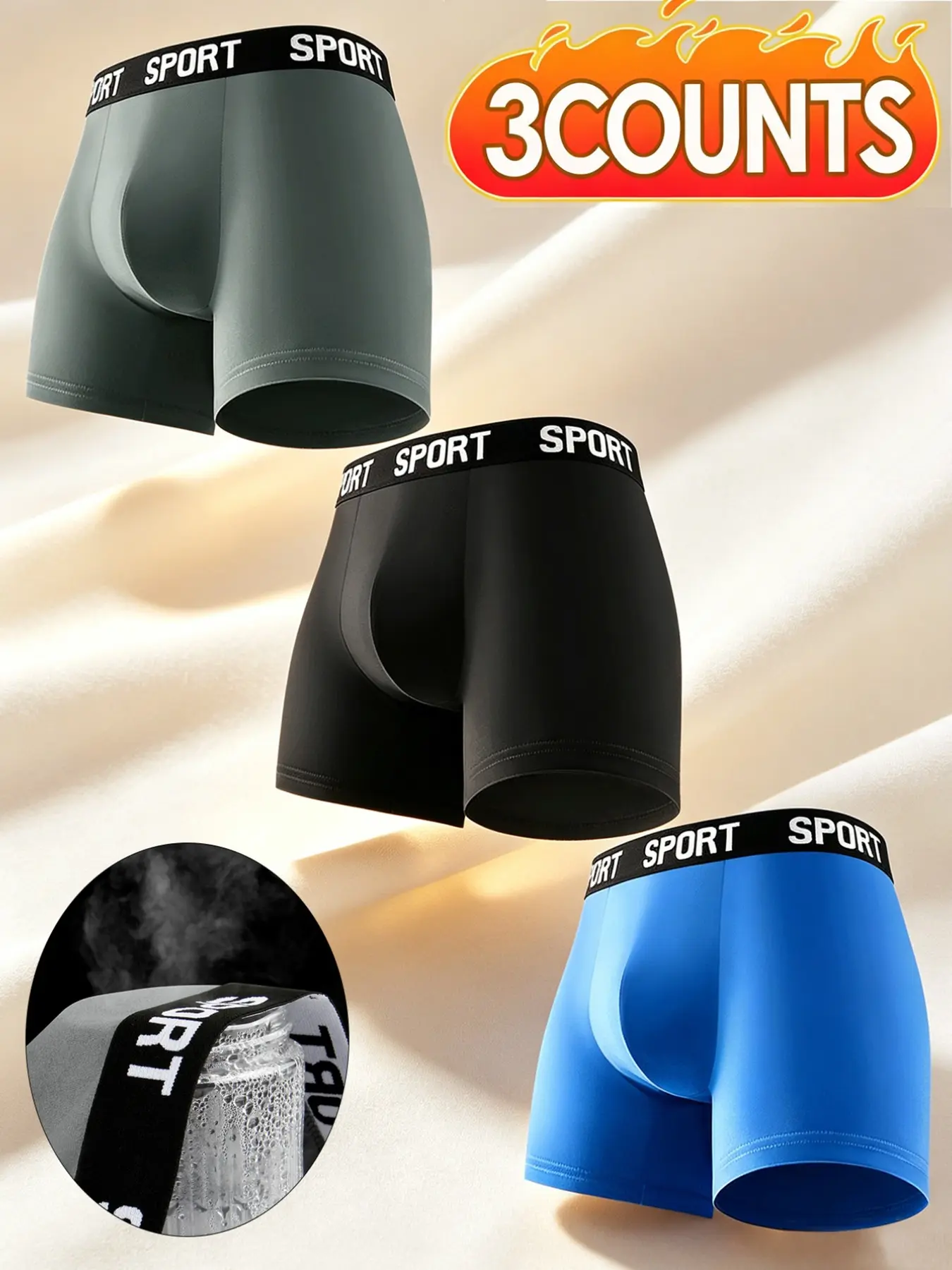 3 pcs men's slim fit Long style flat cornered underwear Boxer Briefs-Soft, lightweight, elastic waistband,suitable for Four Seasons sports and daily casual wear,fitness boxing long sincer underwear,Suitable for participating in various outdoor activities.