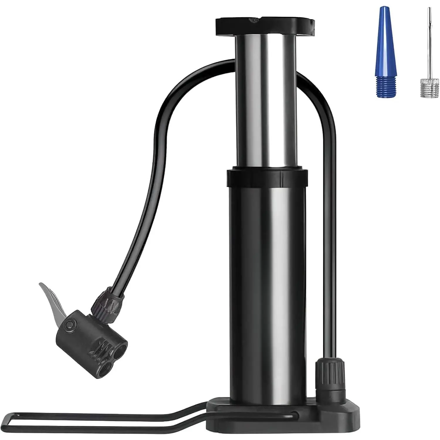 Portable Alloy Body Bicycle Cycling Tire Pump - Supports Both Presta and Schrader Valves, Extra Valve Set, Compact Floor Pump for Tire Inflation
