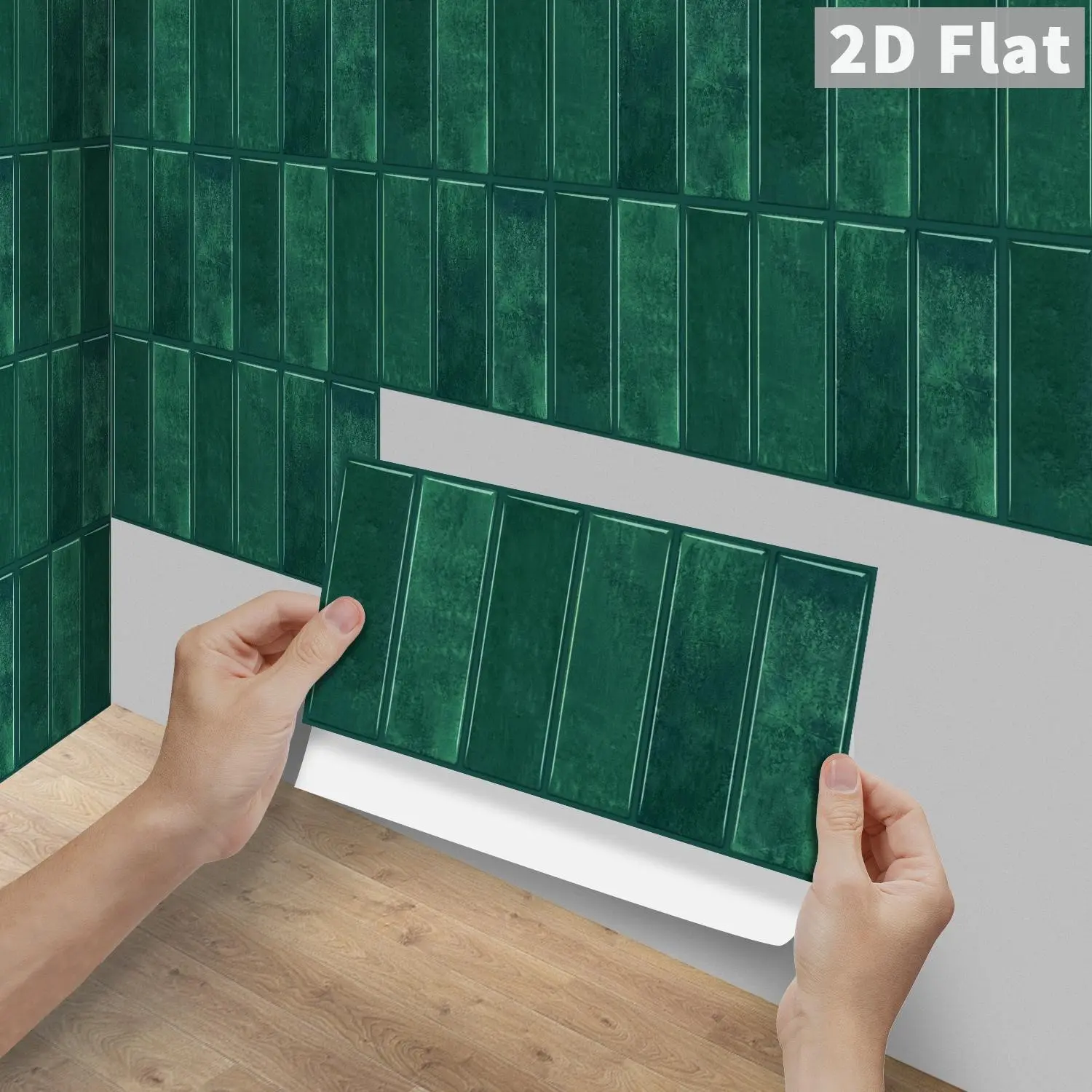 6/12/24/48PCS FG PVC Crystal Dark Emerald Green Gradient Vertical Subway Tile Stickers, Self-Adhesive Waterproof Oilproof Peel & Stick Wall Decals for Kitchen, Bathroom, Floor, Tile & Wood DIY Home Renovation