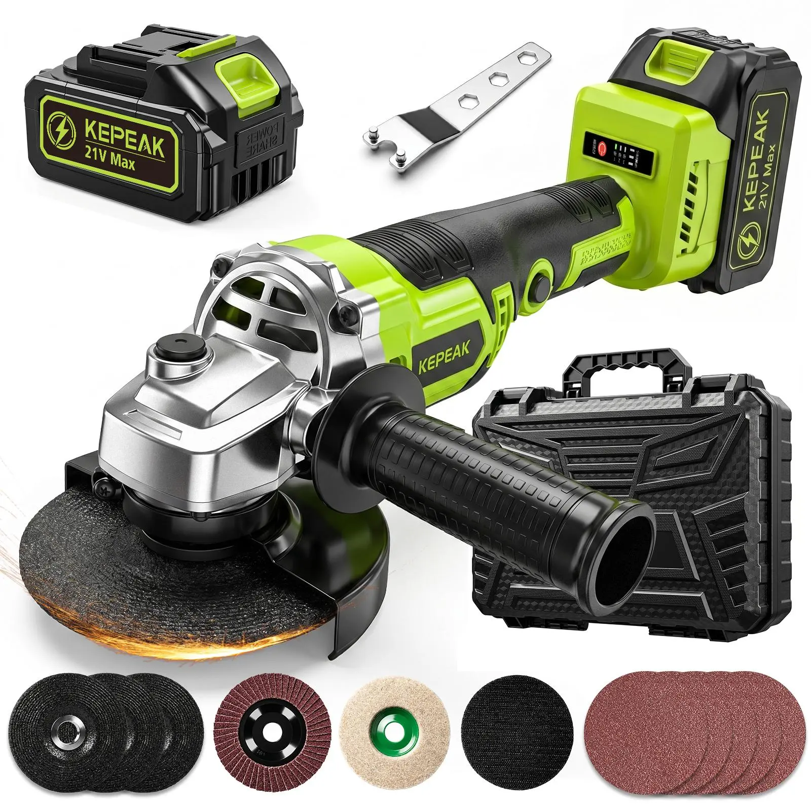 Cordless Angle Grinder (Angle Grinding Machine) - 4.5 in, 21V Brushless Power Grinder Tool with Battery, Charger, 13-Piece Discs, Electric Cut Off Tool for Metal Cutting, Grinding, Rust Removal, Power Tools Grinders