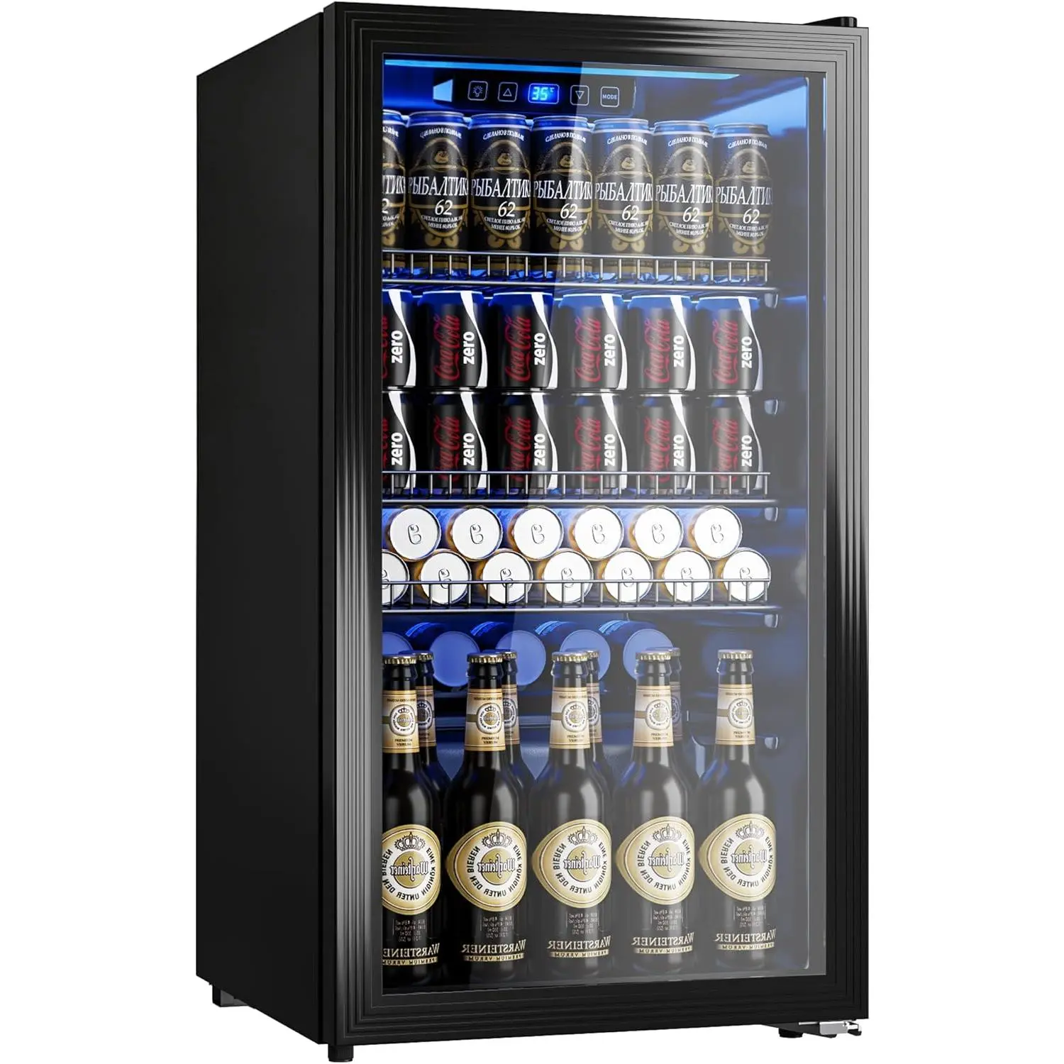 Beverage Refrigerator Cooler-130 Cans Freestanding Mini Fridge Cooler with Glass Door, Adjustable Shelves & Digital Temperature Display for Soda, Wine or Beer (Black, 3.2 Cu.Ft)