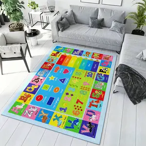 ABC Number Shape Animal Colorful Checker Border Crystal Velvet Kids Educational Play Rug #LetterNumberLearningMat #ShapeAnimalKidsCarpet #BrightColorPlayFloorMat #CrystalVelvetRug