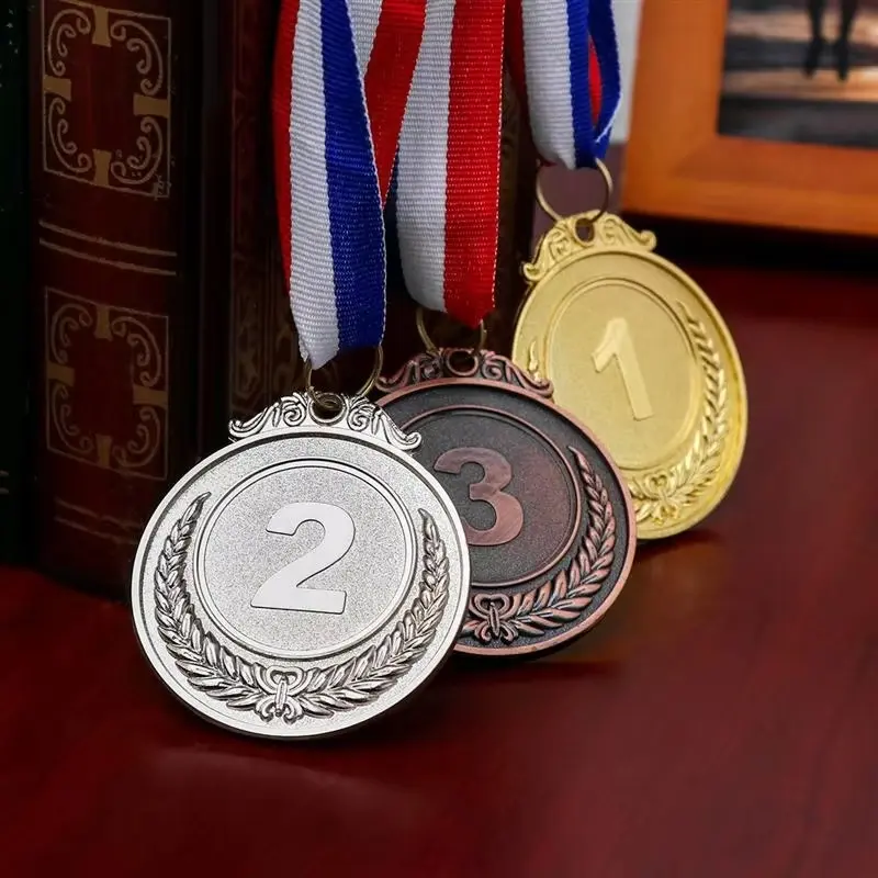 Gold Silver Bronze Metal Award Medals with Ribbon, Winner Ribbons for Sports Events, Set of 1-3 Pieces, Diameter 5.1 Cm