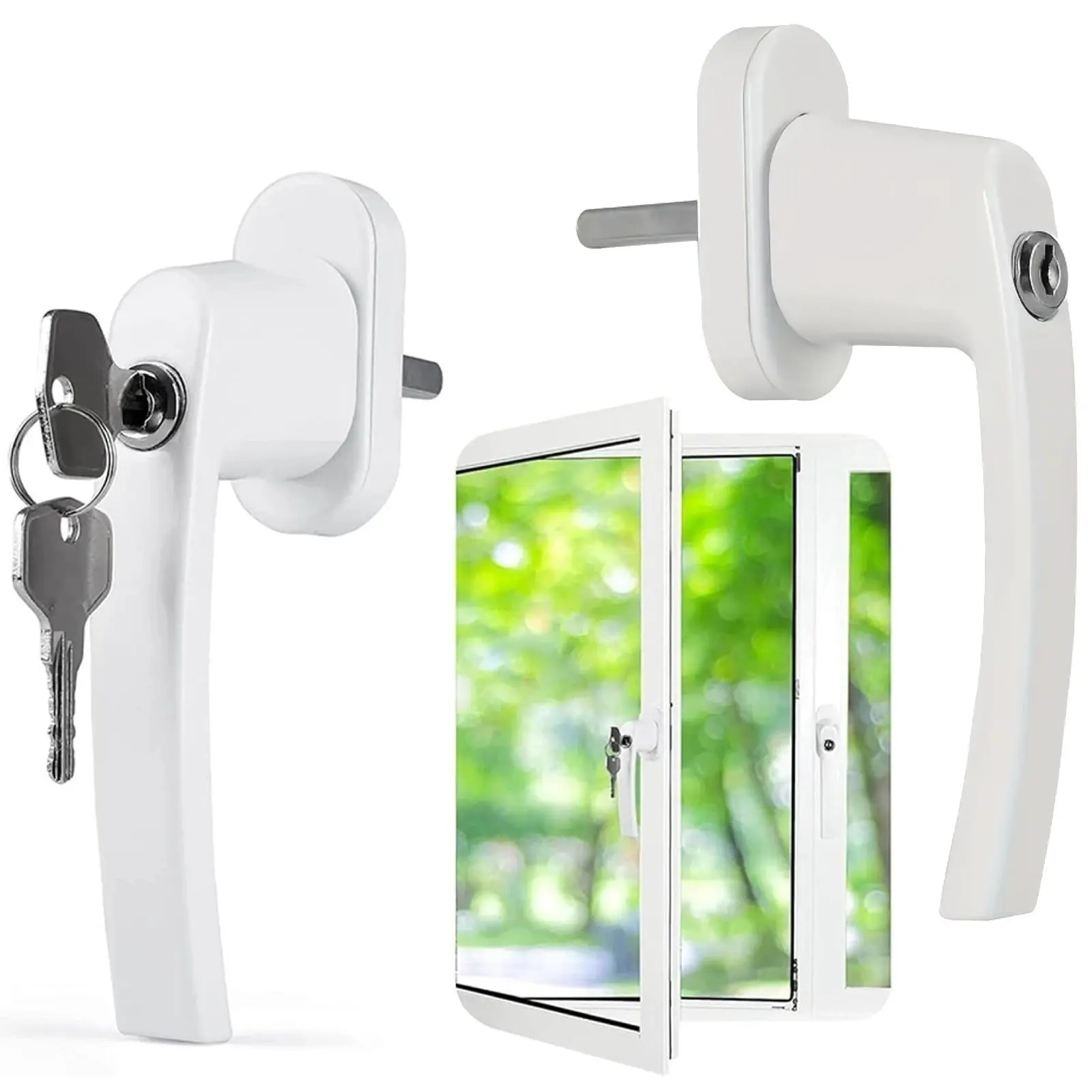 Casement Window Lock, 2pcs Universal Key Locking, Secure Door Handle for Double Glazing, Easy Installation, Durable Design, Secure Locking Mechanism