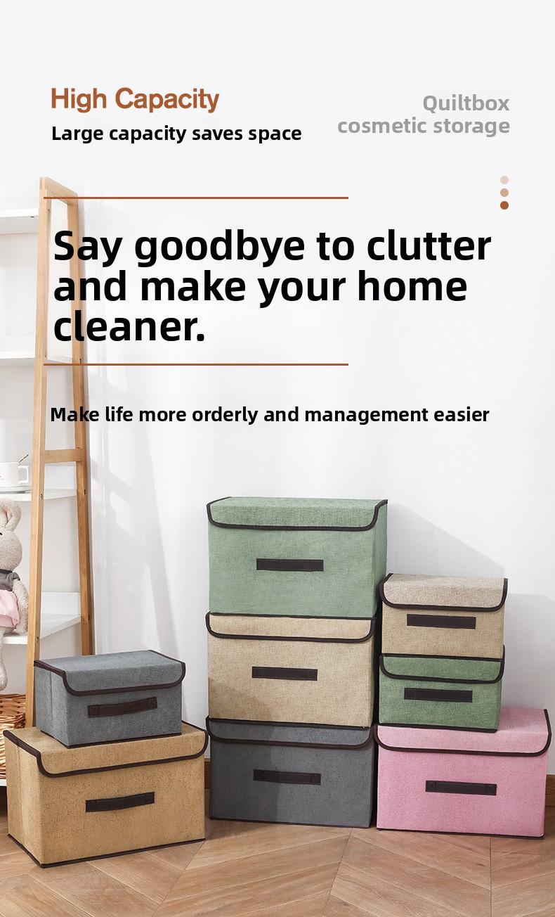 Foldable storage two-piece set home fabric organizer box multi-purpose linen cotton dustproof storage box for clothes and toys Foldable storage two-piece set home fabric organizer box multi-purpose linen cotton dustproof storage box for clothes and toys