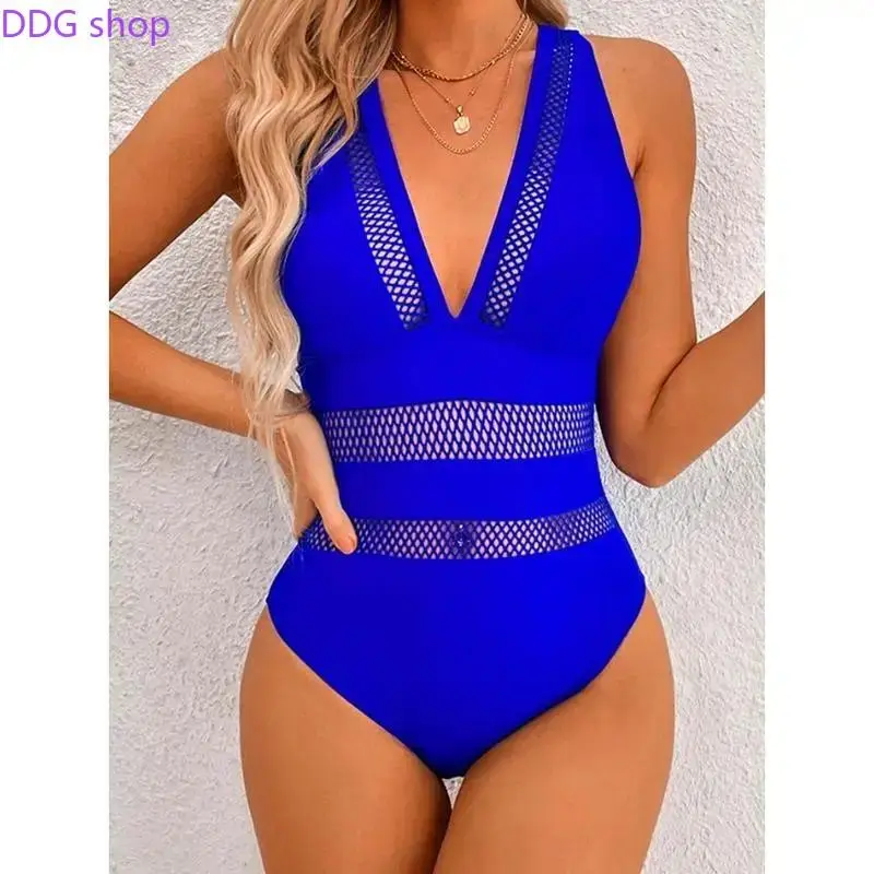 2026 New Sexy Mesh Patchwork Swimwear Women One Piece Swimsuit Female Deep V-neck Bathing Suit Beach Wear Push Up Monokini Swim
