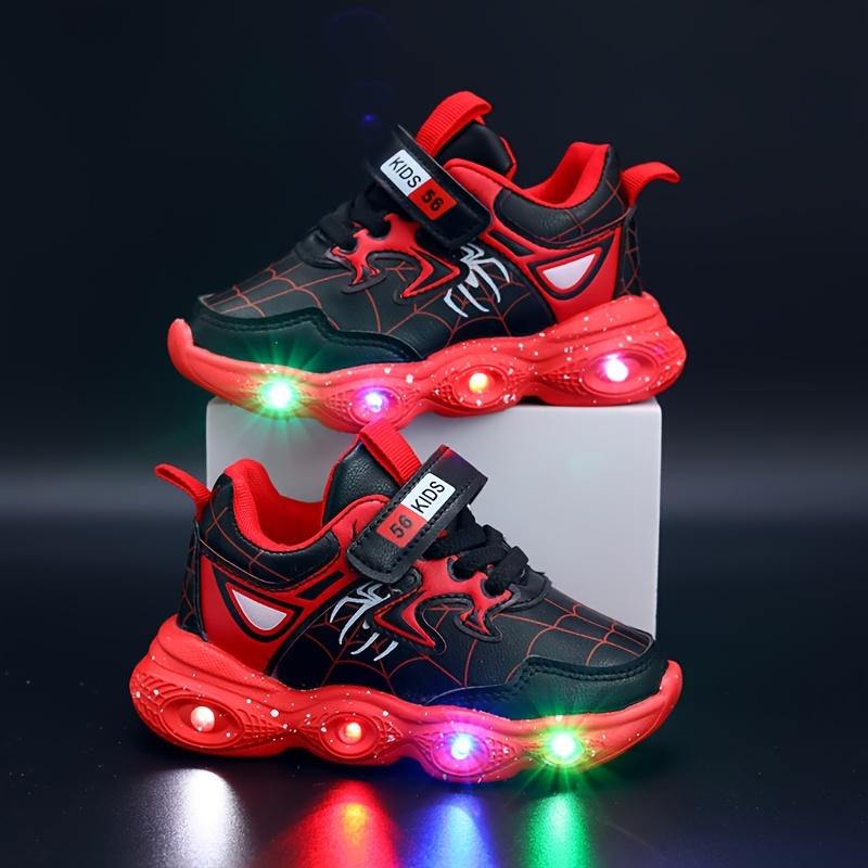 Hook and Loop Buckle Spider Web Print Luminous Sole Thick Sole Shoes Trendy Retro Comfortable Sneakers Boys' Training Shoes