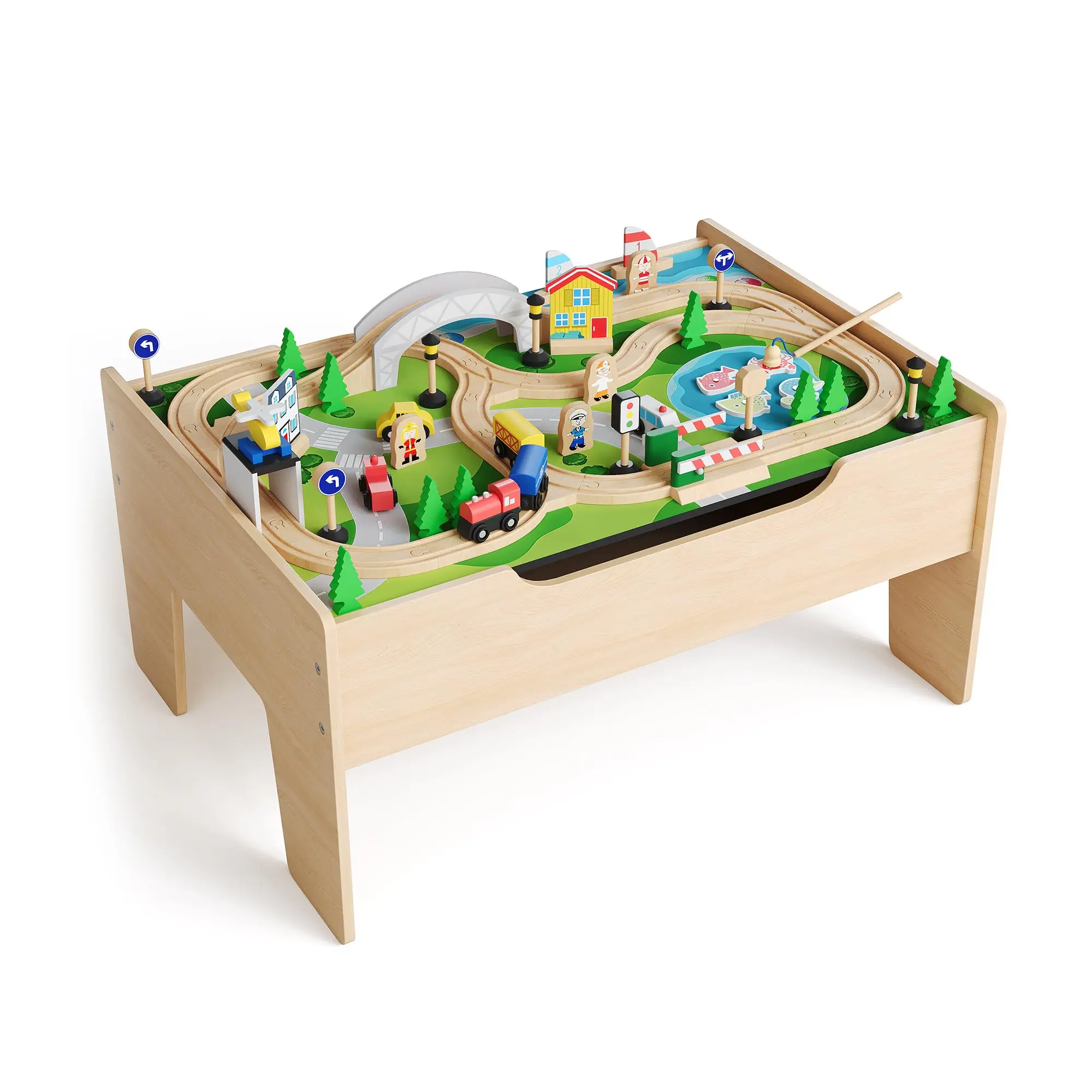 Multipurpose 78/84-Piece Wooden Train Table Set for Kids – Activity & Play Table – Reversible Top – Built-in Storage Drawer – Complete Train Tracks – Durable Natural Wood – Educational Toy for Toddlers, Boys & Girls