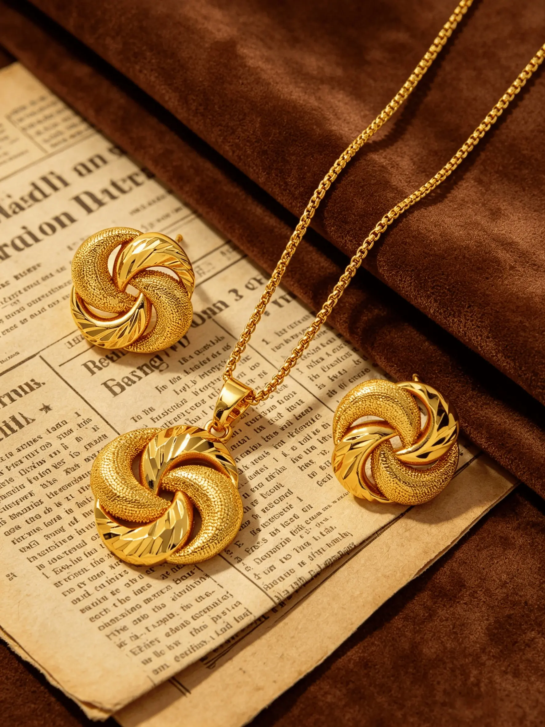 24k Gold Plated Elegant Jewelry Set, Bridal Sets, Rotating Geometric Brass Chain, Includes Necklace and Earrings, Perfect for Weddings and Parties