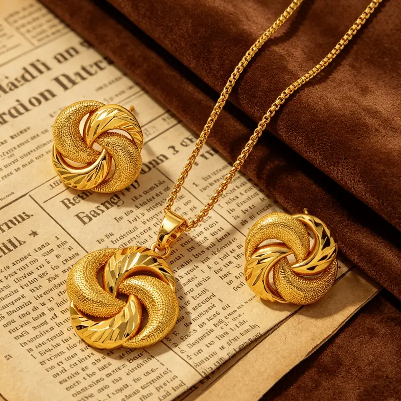 24k Gold Plated Elegant Jewelry Set, Rotating Geometric Brass Chain, Includes Necklace and Earrings, Perfect for Weddings and Parties, Bride Jewelry Set for Wedding Day