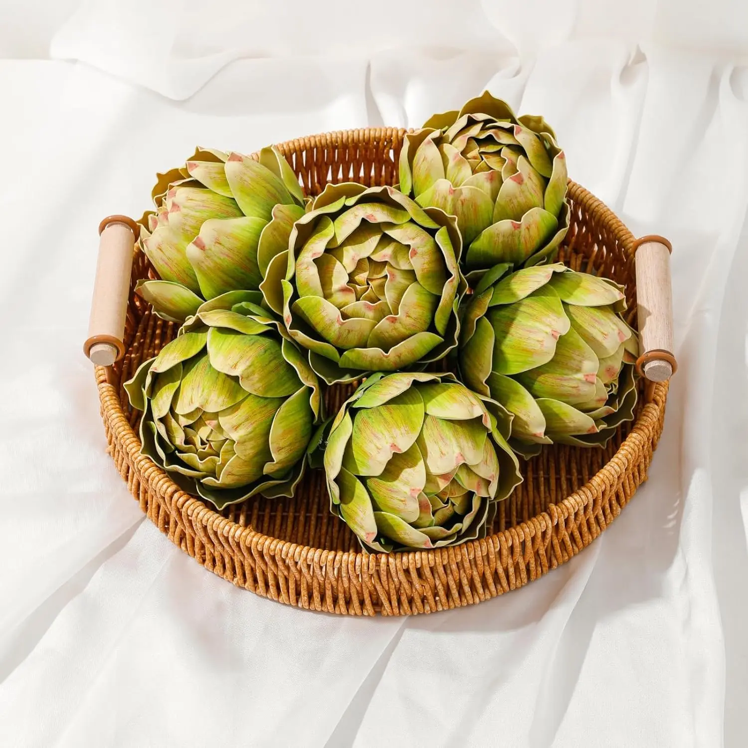 6Pcs Large Green Plastic Artificial Artichokes Decorative Set - Faux Vegetable Ornaments for Kitchen Bowl Table Centerpiece, Farmhouse Home Photo Display Styling