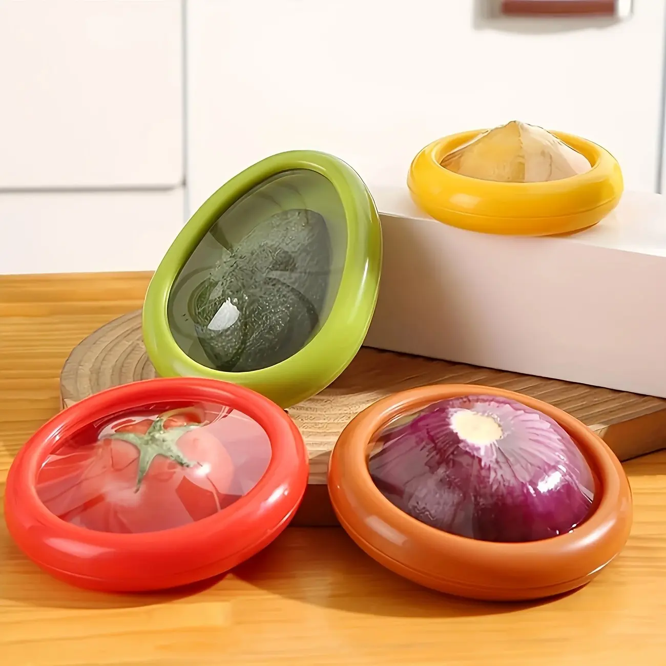 4-Piece Silicone Fruit Storage Box Set, Food Containers, Large Capacity Reusable Refrigerator Organizer, Perfect for Avocado, Tomato, Garlic, Onion, Lemon, Potato