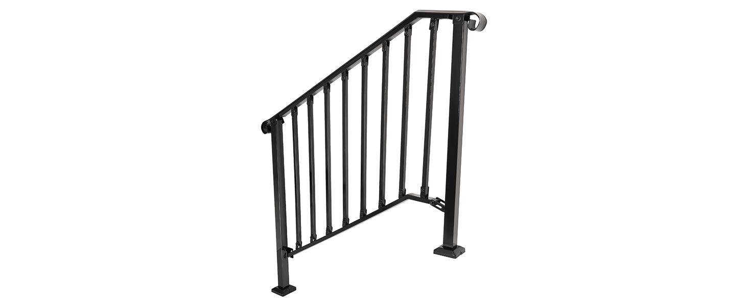 4-5 Step Hand Rail, Handrails for Outdoor Steps, 4-5 Steps Adjustable Outdoor Garden Railing for Stairs Black Steel Powder Coated Heavy Duty 4-5 Step Hand Rail, Handrails for Outdoor Steps, 4-5 Steps Adjustable Outdoor Garden Railing for Stairs Black Steel Powder Coated Heavy Duty