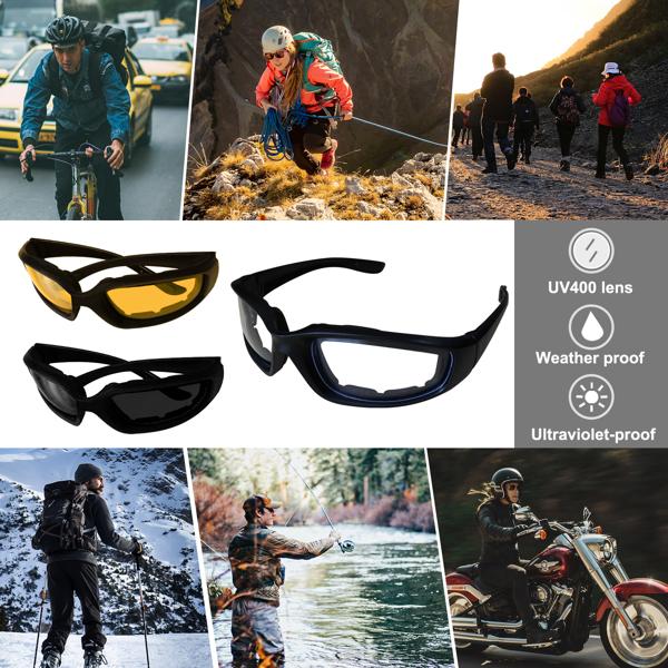 [Mother's Day Gifts]3 pairs  Motorcycle Sports Biker Riding Glasses Wind Resistant Eye Protection Women Men Sports Goggles Cycling Glasses Sunglasses Gray/Clear/Yellow