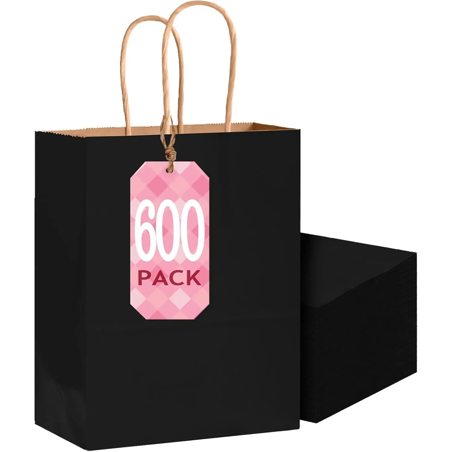 600-Pack Small Disposable Recycled Paper Bags with Handles, 8.3"x6"x3.15" Black Paper Bags for Gifts & Wrapping, Office Stationery & Party Shopping Needs, Disposable Paper Bags Gifts & Wrapping