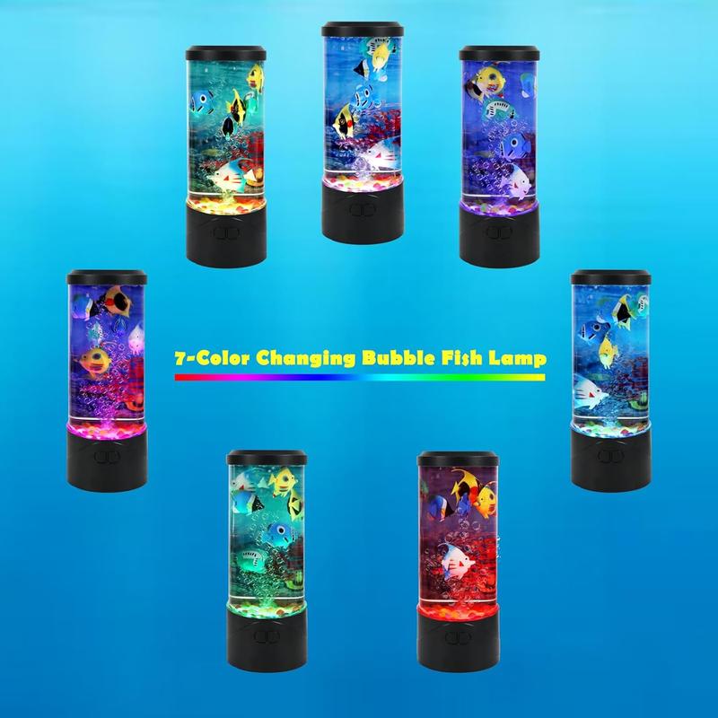 Bubble Fish Lamp,Artificial Aquarium Lamp with 7-Color Changing,Sensory Bubble Tube Light with 6  Fish Moving,Mood Night Light,  for  & Adults,Decor for  Office Bedroom