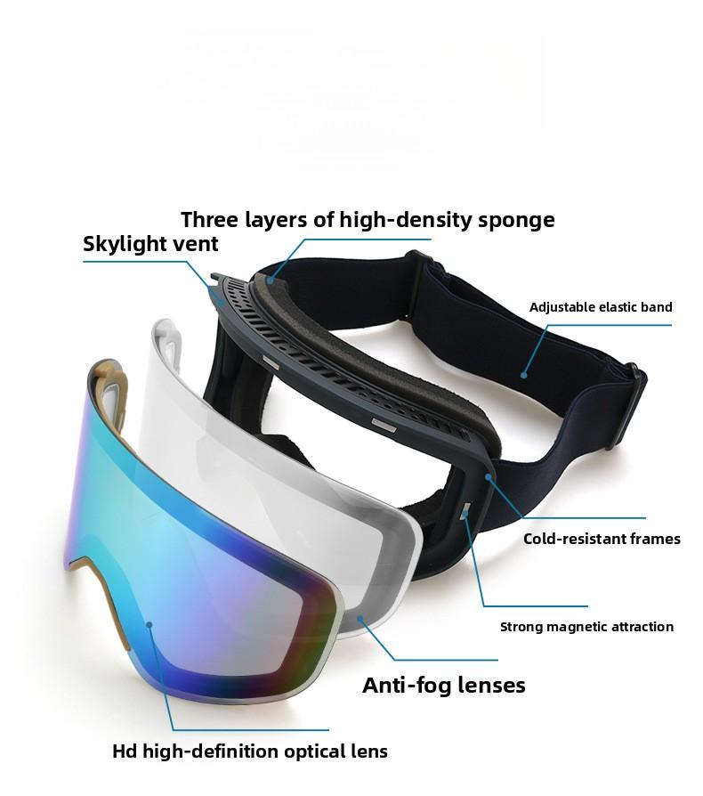 New magnetic ski goggles, cylindrical ski glasses, anti-fog, for adults, outdoor skiing and mountaineering, ski mask