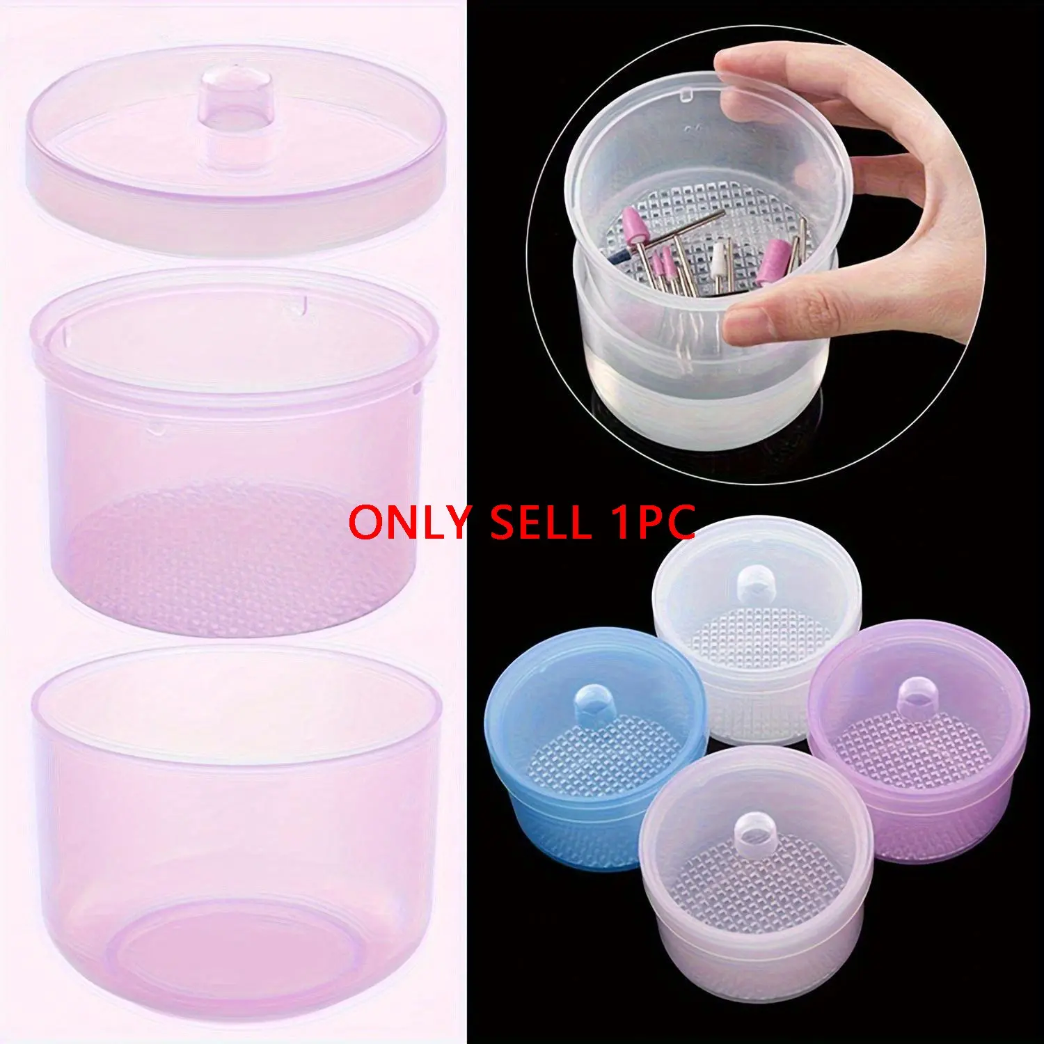 Nail Drill Bit Case, Clear Acrylic Container With Lid & Removable Basket, Nail Art Equipment Sanitizing, Storage And Display Stand, Salon Quality, Easy To Clean