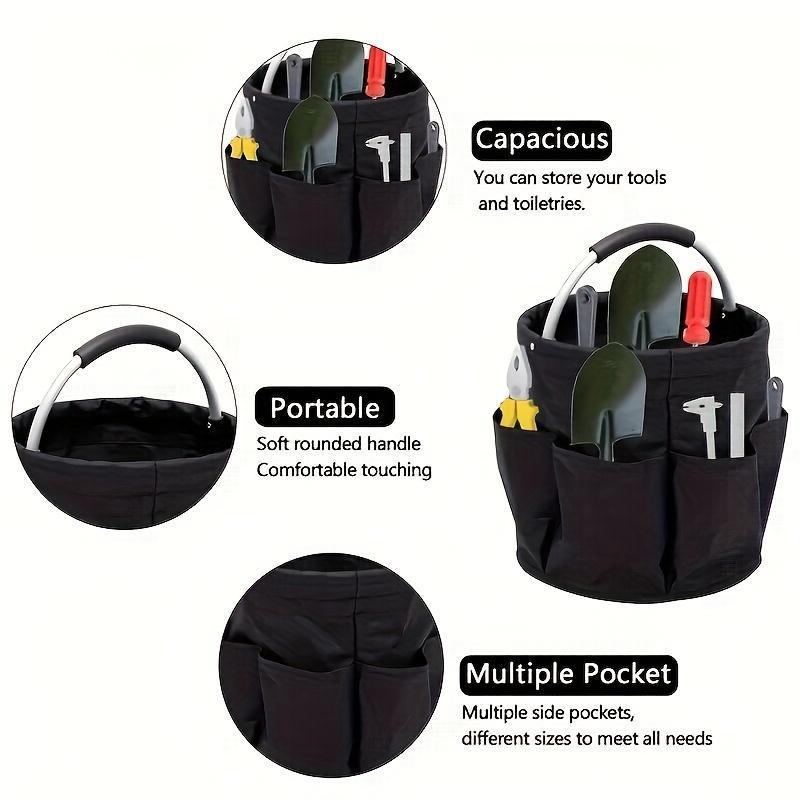 Foldable Storage Basket, Collapsible Baskets, 1 Count Multi-Functional Garden Tool Tote with 6 Pockets, Portable Organizer Bag with Rounded Handle, Multipurpose Basket for Home, Office, Dormitory and Outdoor Use # GLOBAL PICKS