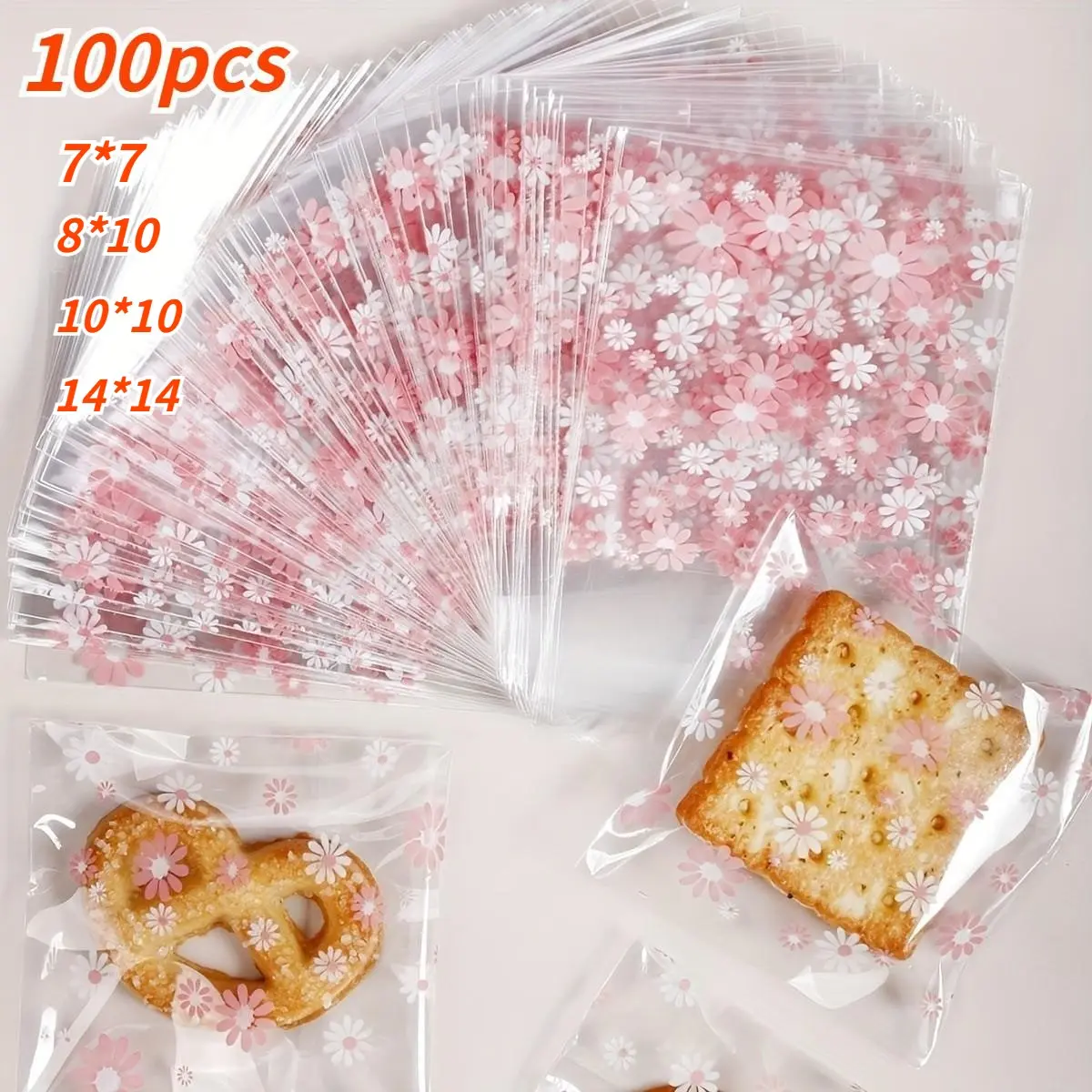 100pcs Cookie Packaging Bags, Small Daisy Flower Design, Cute Self-Adhesive Transparent Biscuit Bags, Ideal for Snack Storage