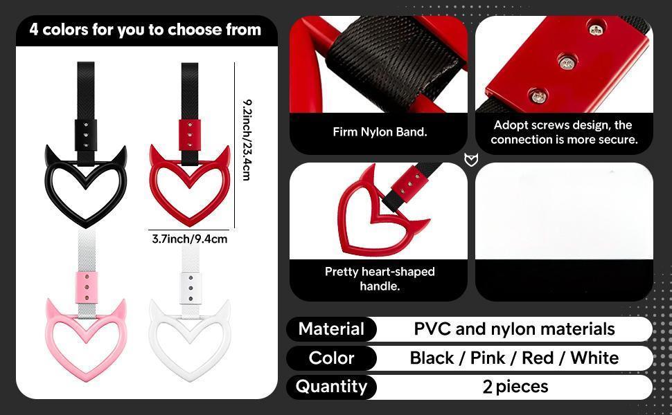 2 Pieces Heart Handle Keychains Car Accessory Heart Hand Strap Drift Charm for Car Interior Exterior Decoration(Red,Devil Style) jdm  accessories heart ring