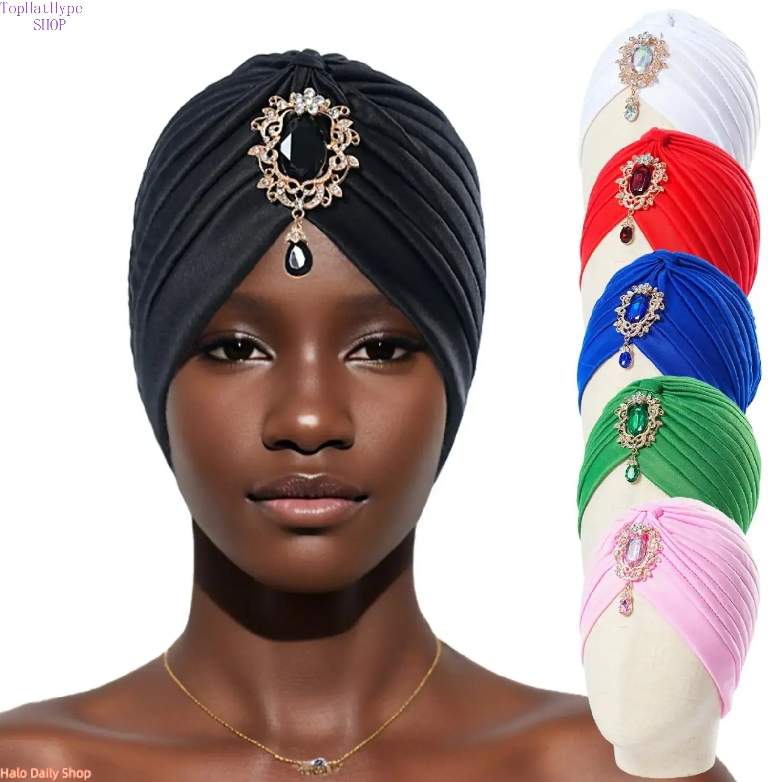 2026 Hot Alloy Hanging Diamond Accessories Folded Indian Hat Solid Color Ethnic Baotou Hat Bohemian Vintage Hat summerwins