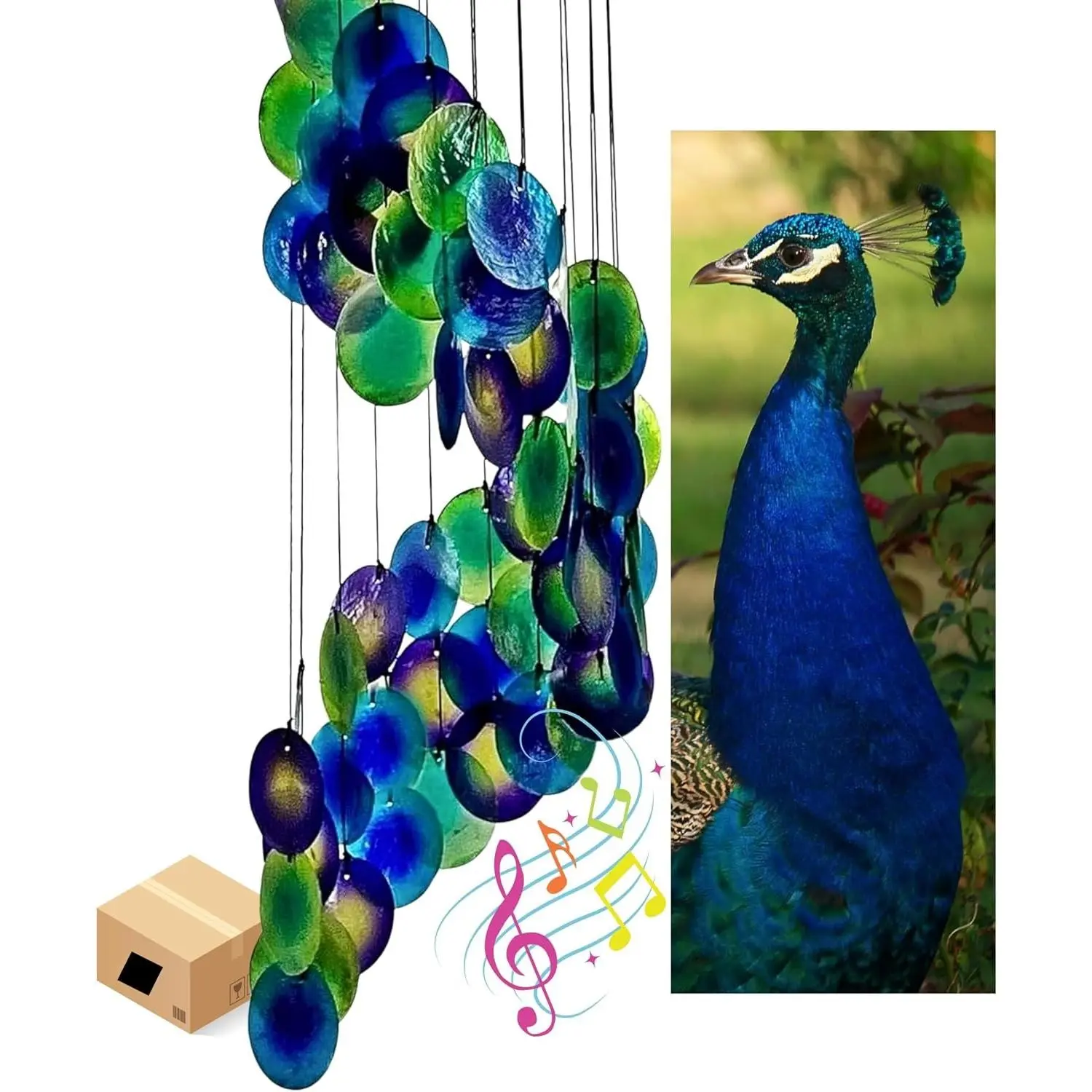 23332 Wind Chimes Capiz Sea Glass Shells Large 27 inch Outside Windchimes Peacock  Decor Outdoor Garden Patio Yard Lawn  Gifts for Mom Grandma Woman Sympathy Memorial Remembrance