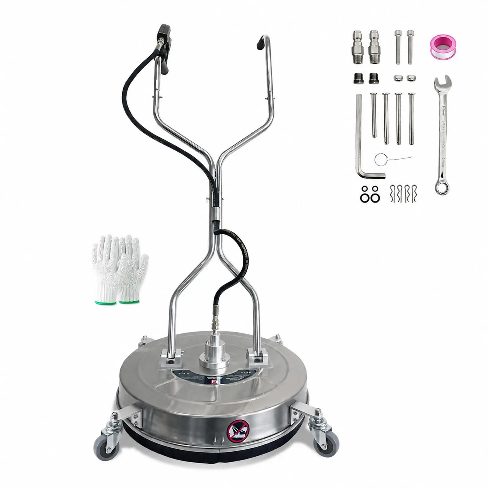 24-Inch Stainless Steel Pressure Washer Surface Cleaner – 4 All-purpose Wheels, Dual Handles, 4900 PSI, Commercial-Grade Power Washer Attachment for Concrete, Driveways, Patios, Sidewalks, Decks