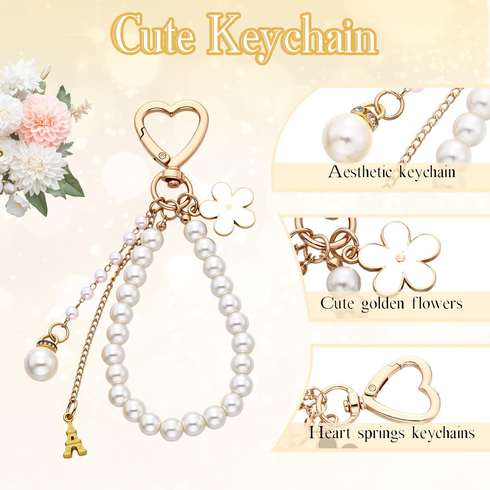 5 Pcs Bag Extender Chain Gold Pearl Purse Chain Ribbon Bow Keychain Extender Bag Strap Purse Charms Accessories for Handbag Y2K Aesthetic Bag Accessories Bag Charm Keychain Accessory Gifts for Women keychains for women