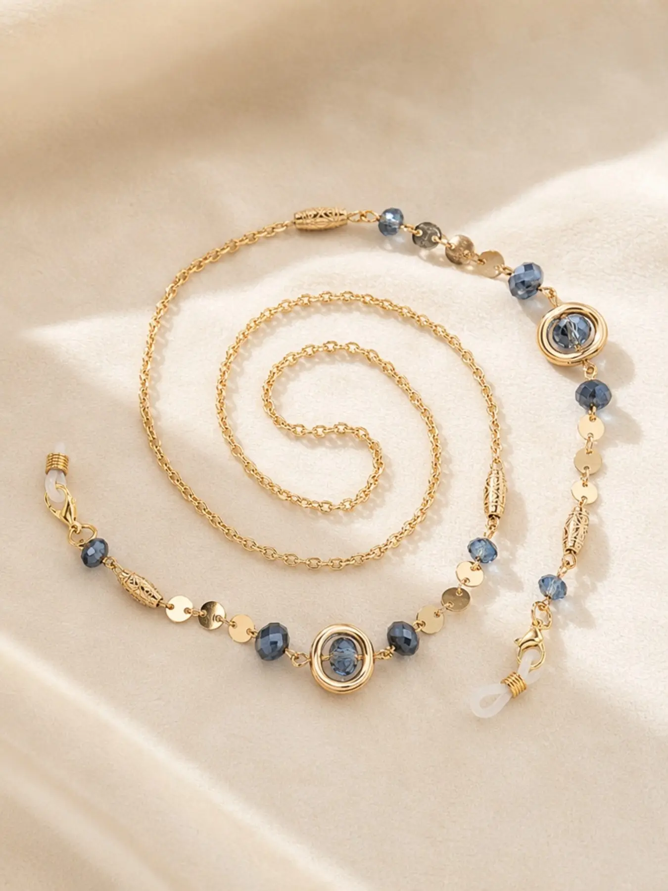 Blue Rhinestone Crystal Eyeglass Chain, Luxury Bead Eyewear Strap, Anti-Slip Sun Glasses Lanyard, Women's Fashion Accessory Necklace