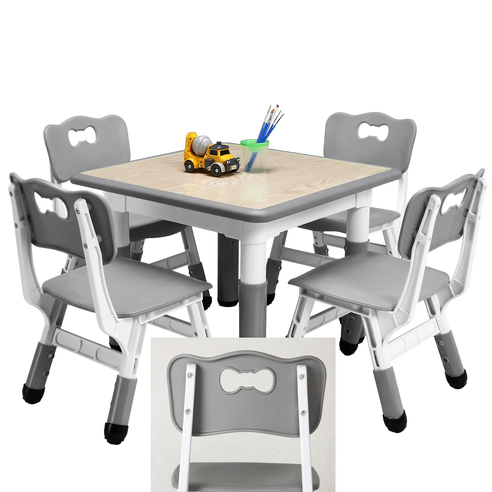 GAOMON Adjustable Kids Activity Table and 4 Chairs Set, Easy Clean Graffiti Resistant Desktop with Stable Legs, Toddler Arts Crafts Play Table for Preschool Daycare Home Ages 2-10