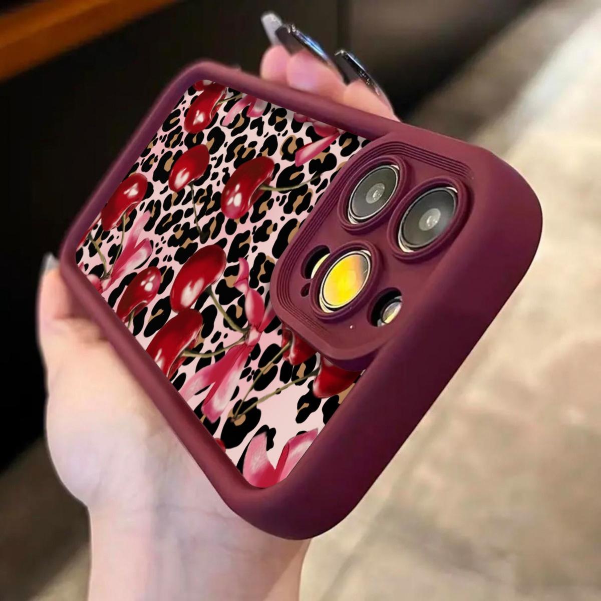 Leopard Cherry Pattern Case for iPhone 17 16 15 14 Pro Max 13 12 11 Plus Pro Max Shockproof Non Slip Military-Grade Protection Silicone Cover Protector Screen Protector