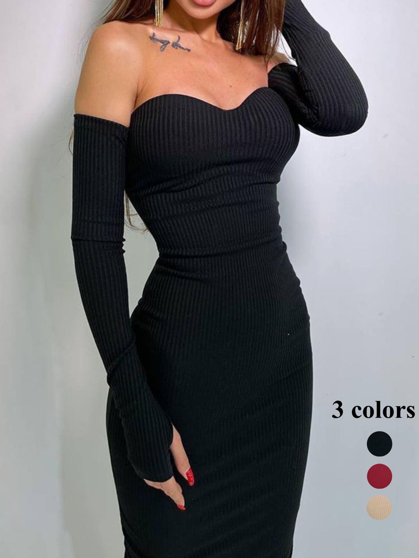 Women's Off Shoulder Backless Ribbed Knit Bodycon Dress for Party Dating, Christmas New Years 2024 Trend Elegant Dresses for Fall & Winter