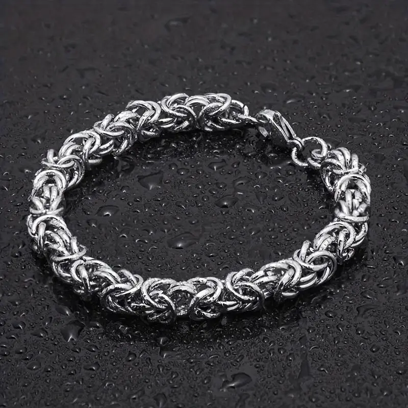 8mm Minimalist Byzantine Link Stainless Steel Bracelet For Men Women, Vintage 304L Stainless Steel Round Byzantine Chain Bracelet Unisex Chunky Bracelets Versatile Daily Wear & Party Jewelry