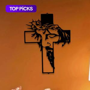 cross wall art, 1 count iron wall art decoration, cross wall decoration for home living room school office, home decor, religious, ornaments, black, metal