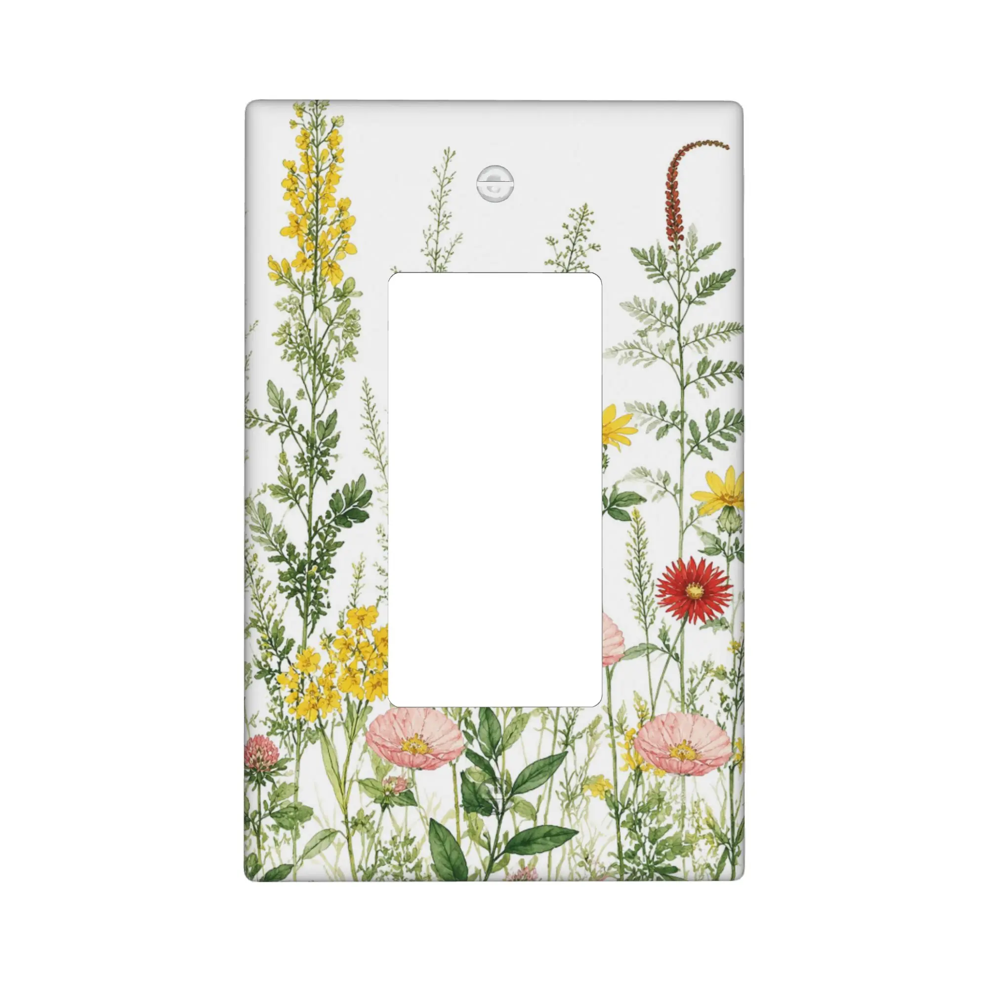 Decorative Light Switch Cover Plate Wildflower Floral Green Plants Yellow Pink Botanical Wall Decor 1 Gang Rocker Wall Plate Light Switch Covers Decorative Polycarbonate Home Decor Bedroom Switch Plate Kitchen Outlet Covers Rental Decoration