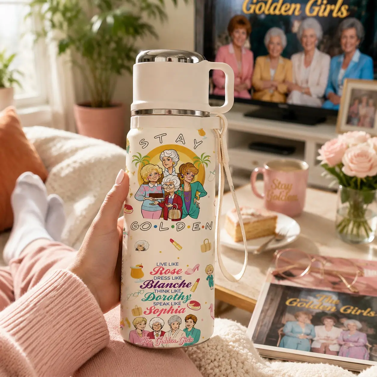 1PC 20oz Golden Girls Inspired Insulated Water Bottle, Stainless Steel Tumbler, Double Wall Vacuum Thermos, Leak Proof Travel Mug, Keeps Drinks Cold & Hot, Perfect for TV Show Fans, Women, Friends, Office, School, Daily Use, Birthday Gift & Holiday Gift