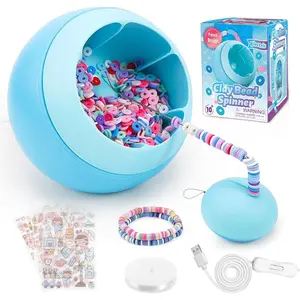Bead Spinner for  Making, Clay Beads Spinner for Necklaces Maker, Electric Bead Spinners Bracelet Maker Machine with Beginner Friendly Positioning Mat,  for Craft Lovers, Blue