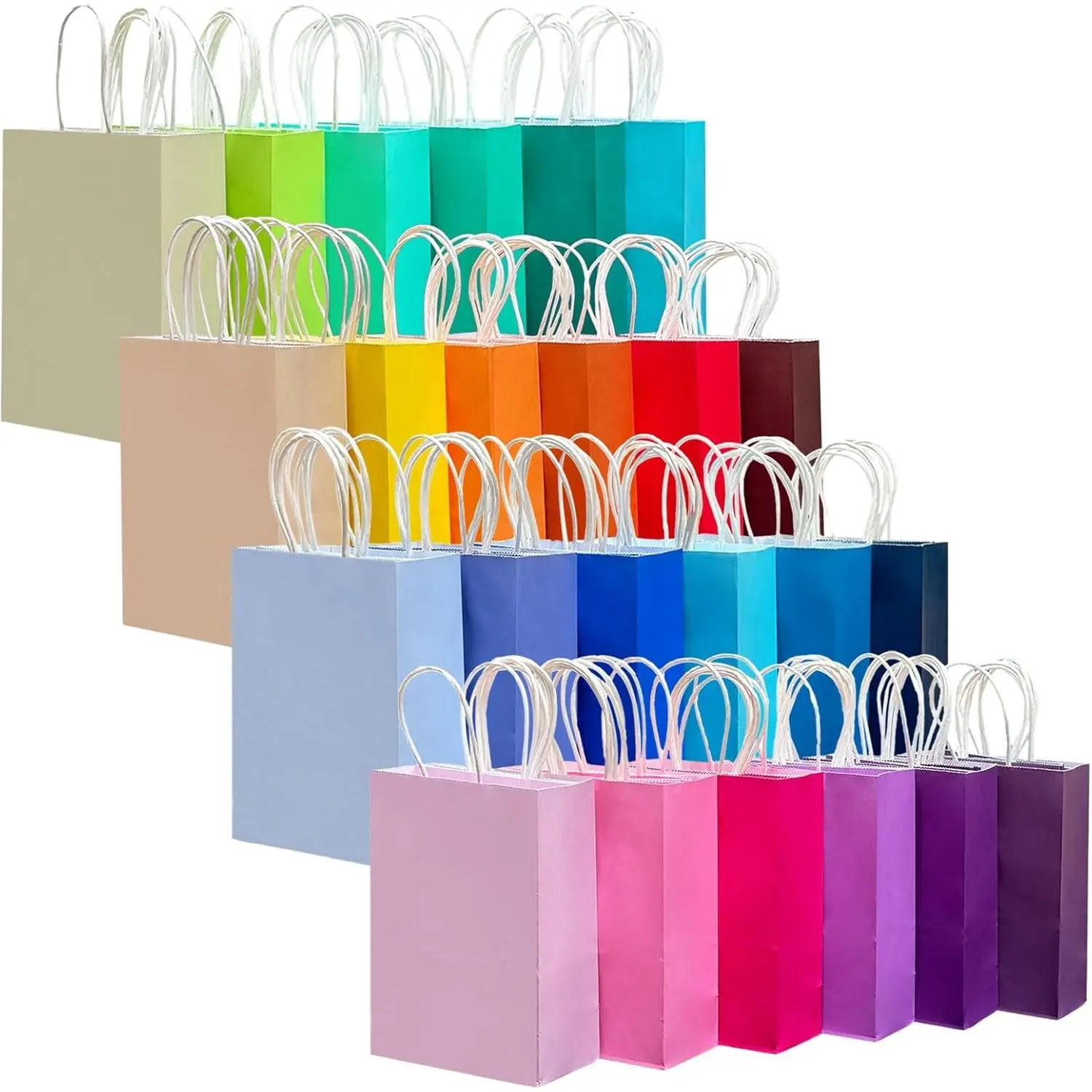 24-Pack 24-Color Small Paper Bags with Handles, 8.3"x6"x3" Bulk Party Bags for Multiple Uses