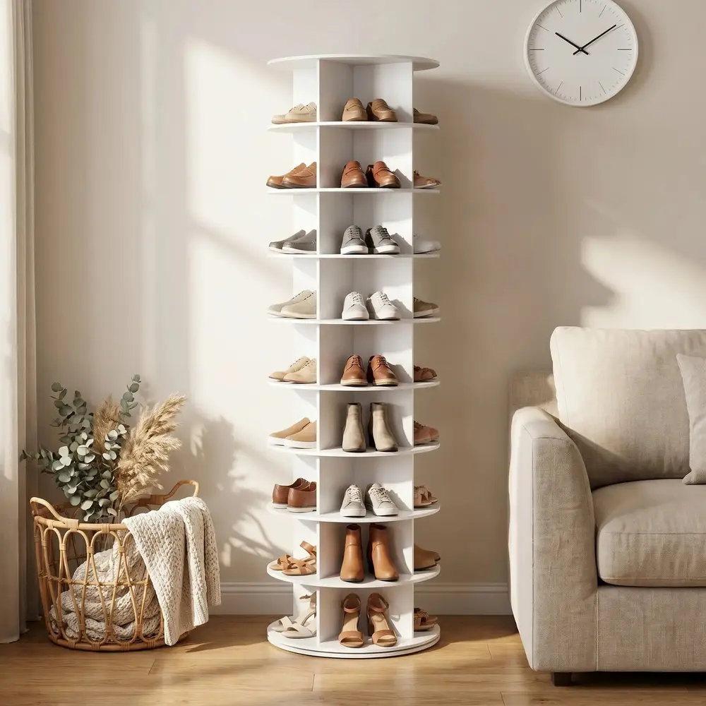 Rotating Shoe Rack Tower, Spinning Shoe Display Lazy Susan, Revolving 360 Shoe Rack Storage Round Carousel, Vertical Handbag Rotate Shoes Closet Organization,foldable