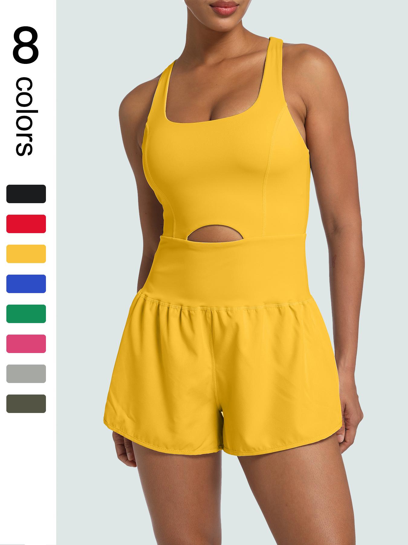 Women's Solid Color Racer Back Sports Romper with Removable Chest Pad, Casual Comfy Breathable Sleeveless Jumpsuit for Yoga Gym Workout, Ladies Sportswear for All Seasons, Sporty Jumpsuit