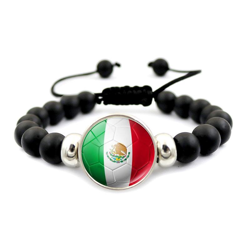 Soccer Beaded Bracelet for Men Women 2026 World Cup Trendy Black Stretch Bracelet Germany Spain Brazil National Team Fan Jewelry Handmade Fashion Wristband for Game Day Match Viewing Party Streetwear Daily Wear Sports Fan Gift