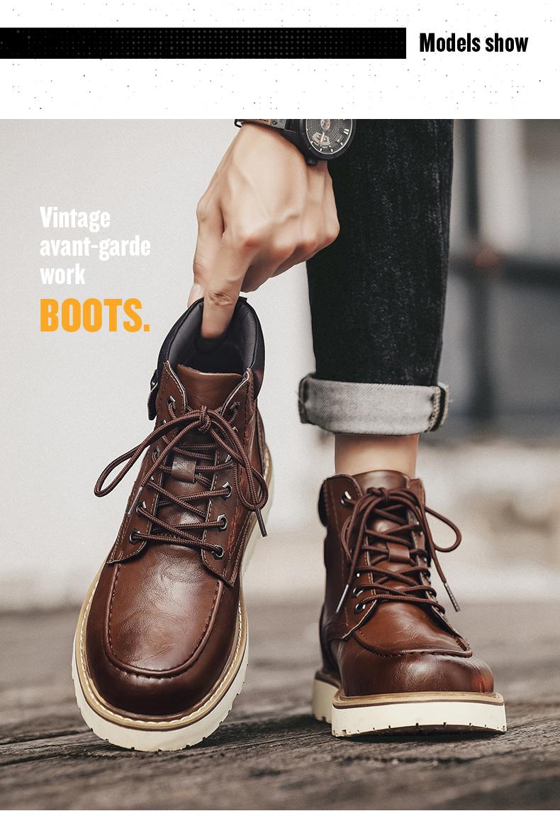 Men's Brown Classic Work Boots - Leather Upper with Belt Buckle Brown Lace-Up Ankle-High Design Non-Slip Rubber Sole for Hiking & Daily Casual Steel Toe Footwear Boy Memory Foam-Like Comfort Cushioning Adjustable Straps for Comfort Fit Durable Waterproof Men's Brown Classic Work Boots - Leather Upper with Belt Buckle Brown Lace-Up Ankle-High Design Non-Slip Rubber Sole for Hiking & Daily Casual Steel Toe Footwear Boy Memory Foam-Like Comfort Cushioning Adjustable Straps for Comfort Fit Durable Waterproof