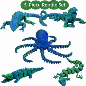 5 Different Reptile Figures, Lizard Chameleon Gecko Octopus Crocodile, Full Joint Movement, Realistic Design, Perfect for Daily Decor, Birthday Gifts