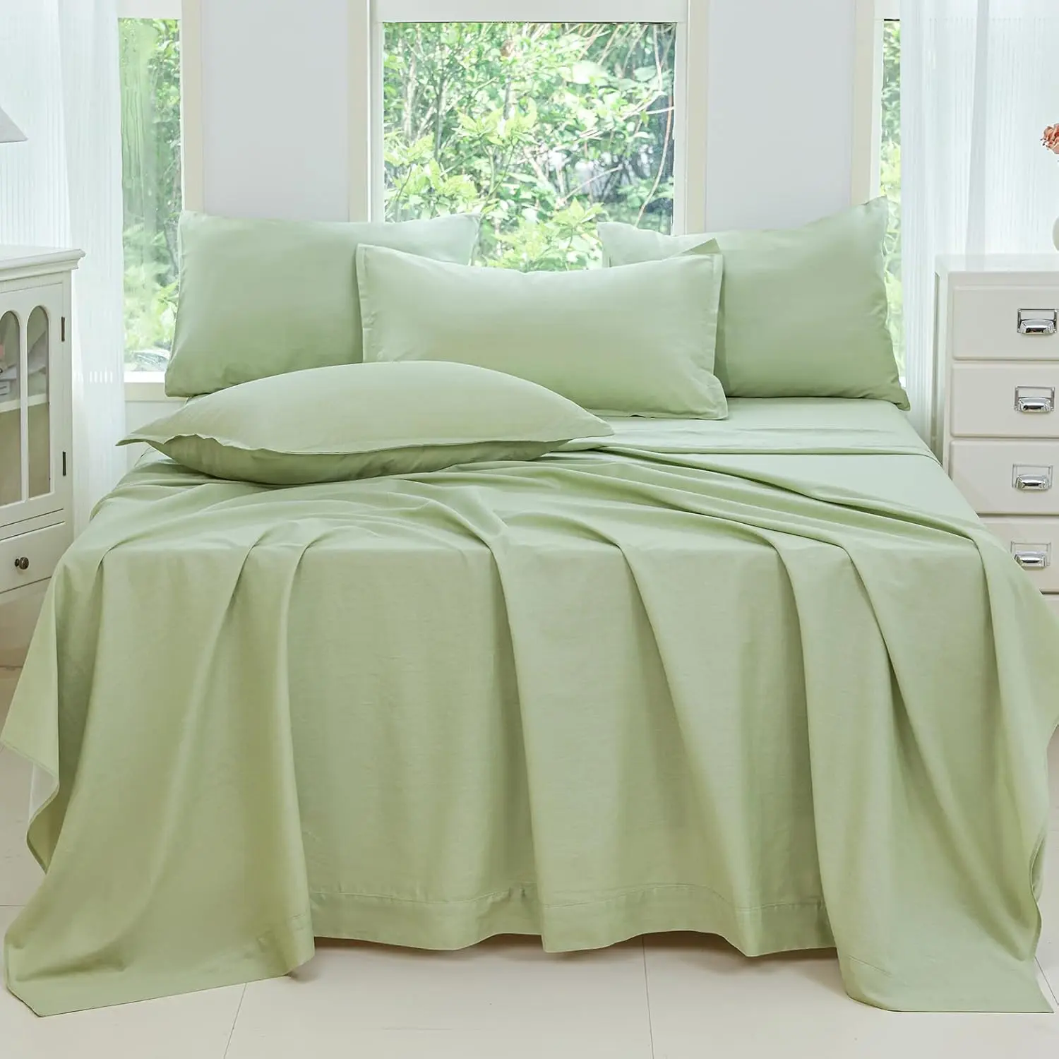 Cotton Bed Sheet Set - King Size - Cooling Breathable Bed Sheet for Hot Sleepers, Hypoallergenic, 16-inch Deep Pieces