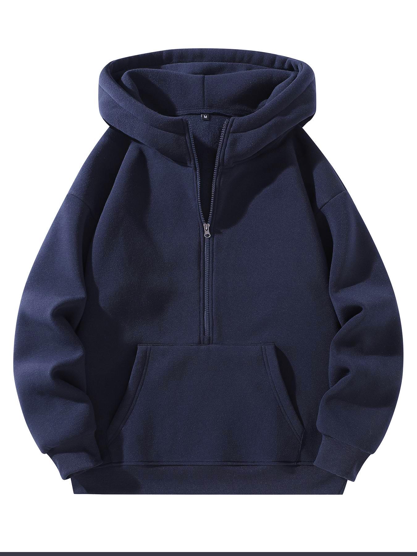 Men's Regular Fit Solid Plain Zip Up Hoodie, Casual Long Sleeve Hooded Sweatshirt for Fall , Men's Fall Clothes for Daily Wear, Classic Menswear Tops