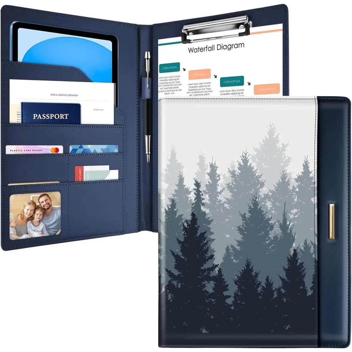 Padfolio/Resume Portfolio Folder for Women Men,  Cute Chic Padfolio Cover Folder, Conference/Legal Document Organizer with Letter/A4 Size Clipboard, Document Sleeve, Forest