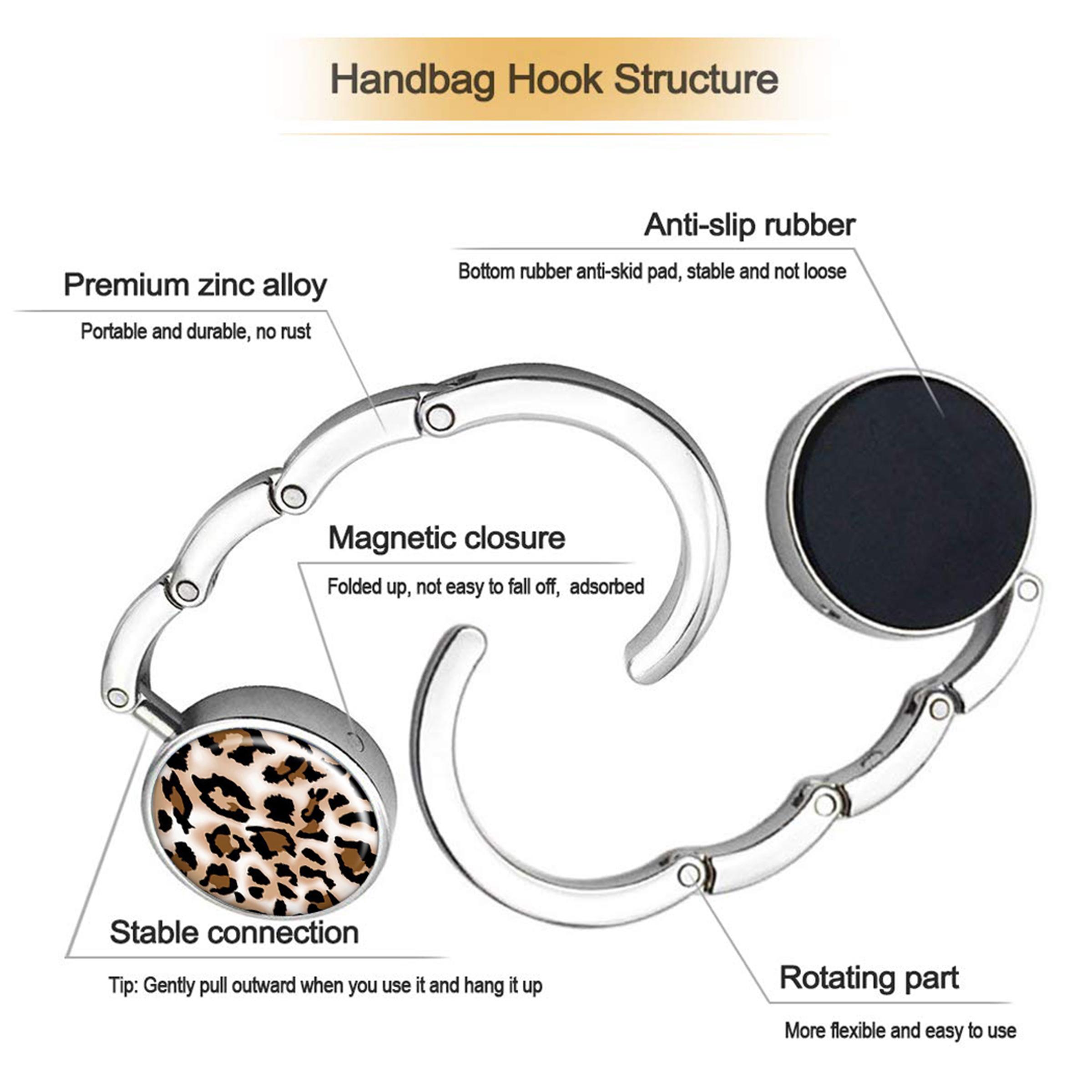 Leopard Pattern Foldable Purse Hook,Womens Bag Purse Hanger,Purse Holder Handbag Hanger Desk Table Bag Hooks for Women Bag